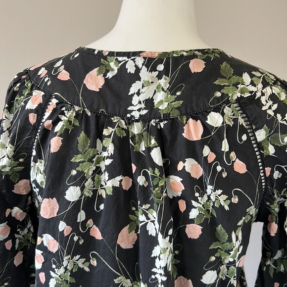 J Crew Point Sur Peasant Top Liberty London Art Fabric Poppy Dream Black Sz XS - Picture 10 of 16